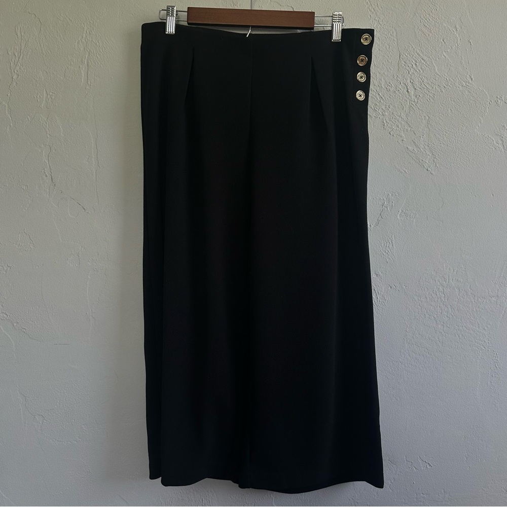Michael Michael Kors Black Wide-Leg Pants with Button Detail Size Petite Large